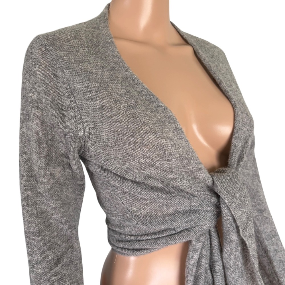 Garnet Hill 100% Cashmere Tie Front Shrug Sweater Gray Cropped Bolero S - Picture 3 of 7